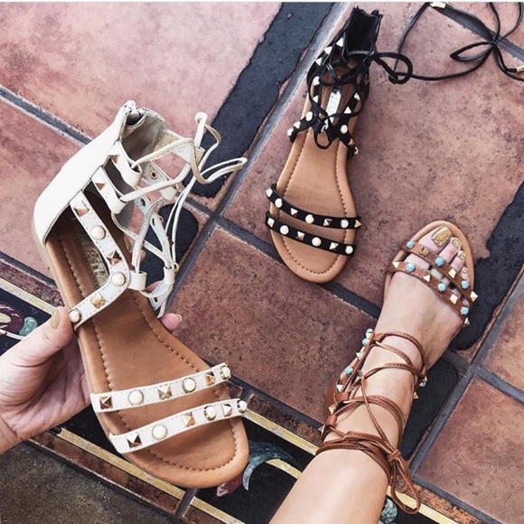 CLEARANCE Nude Ivory Studded Boho Gladiator Sandals - Picture 3 of 3